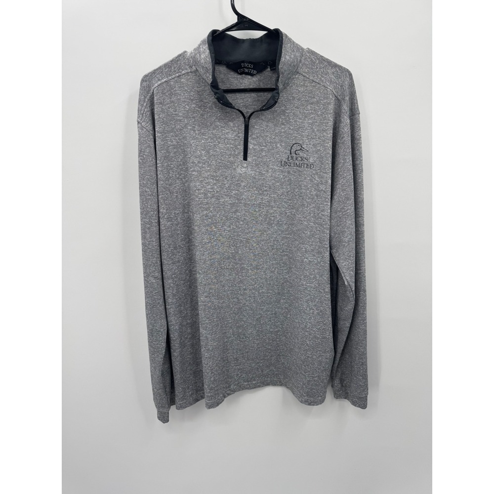 Ducks Unlimited Mens Quarter Zip Pullover Heather Grey Logo Large